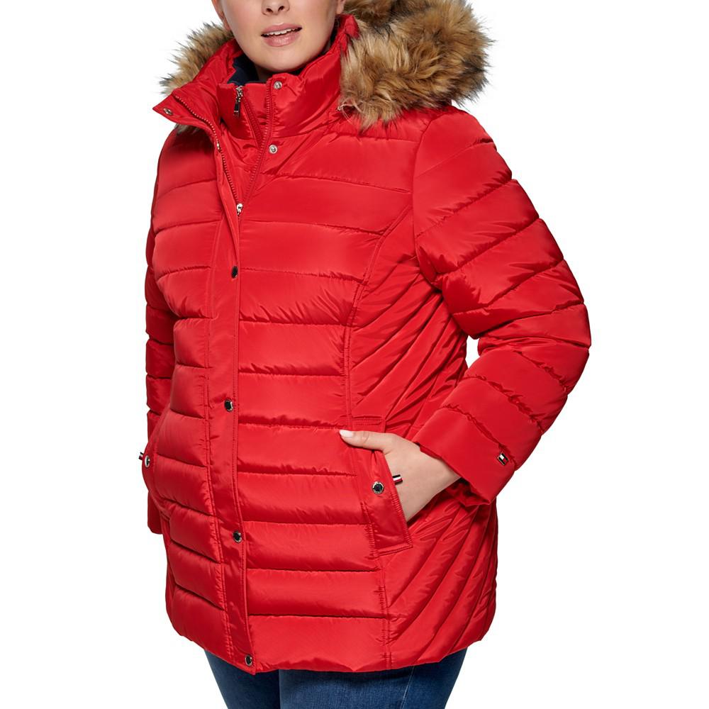 Plus Size Faux-Fur-Trim Hooded Puffer Coat, Created for Macy's商品第3张图片规格展示