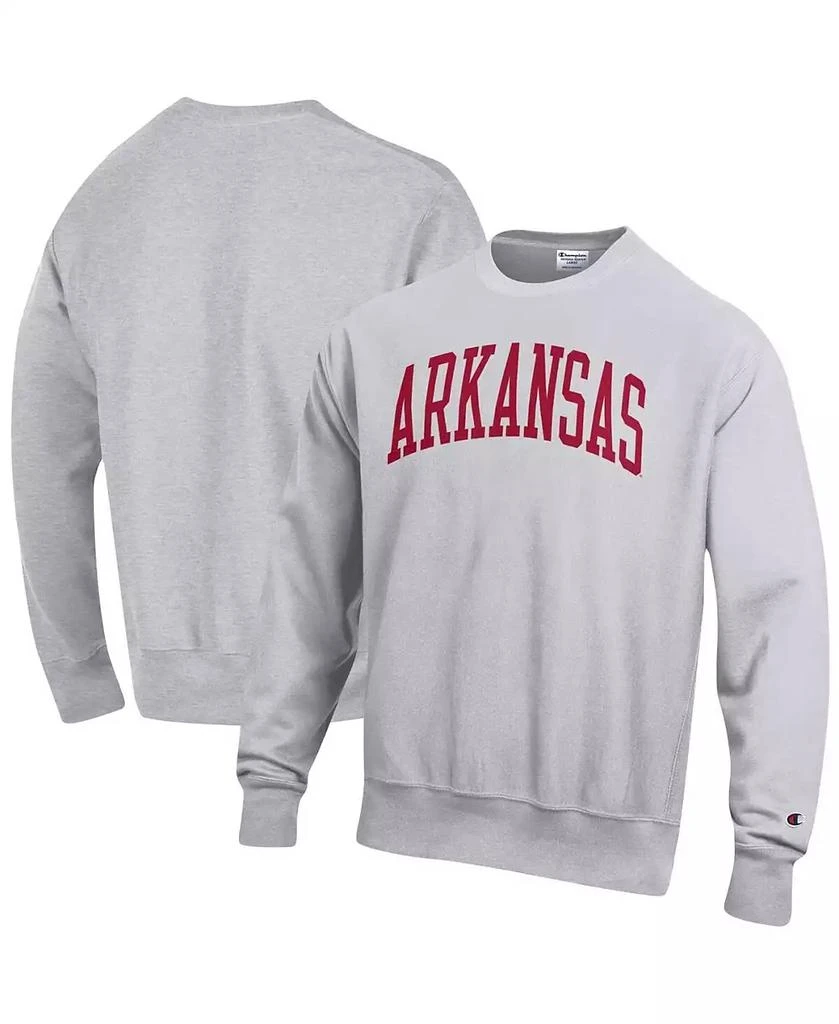 商品CHAMPION|Men's Ash Arkansas Razorbacks Big and Tall Reverse Weave Fleece Crewneck Pullover Sweatshirt,价格¥529,第1张图片