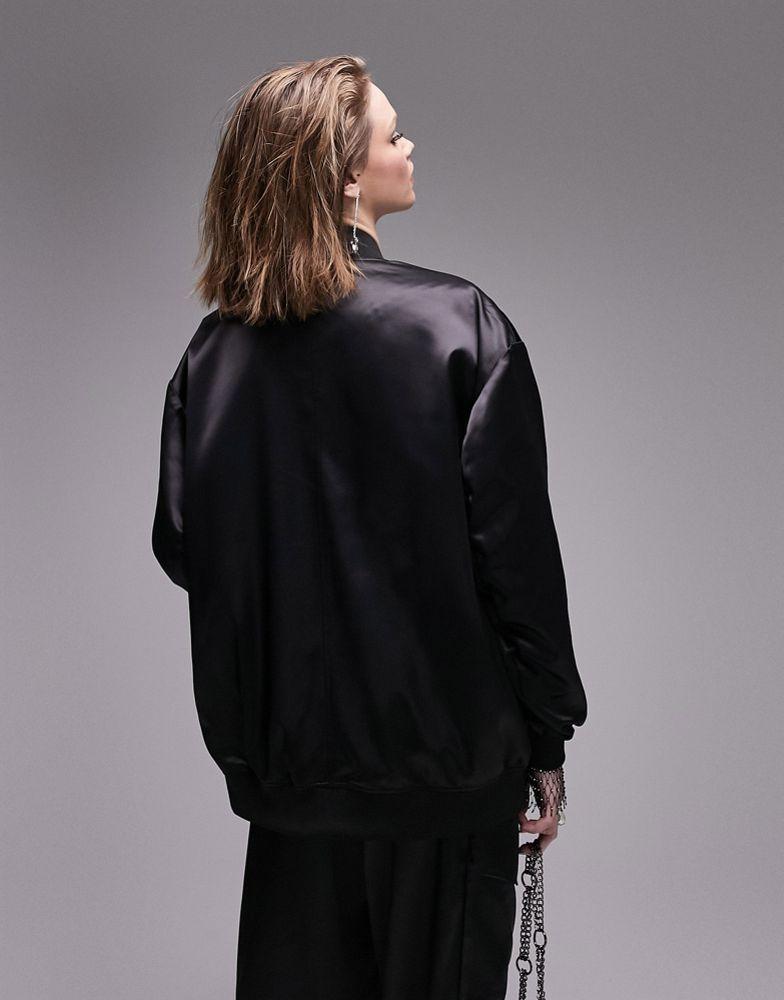 Topshop Tailored satin bomber jacket in black商品第2张图片规格展示
