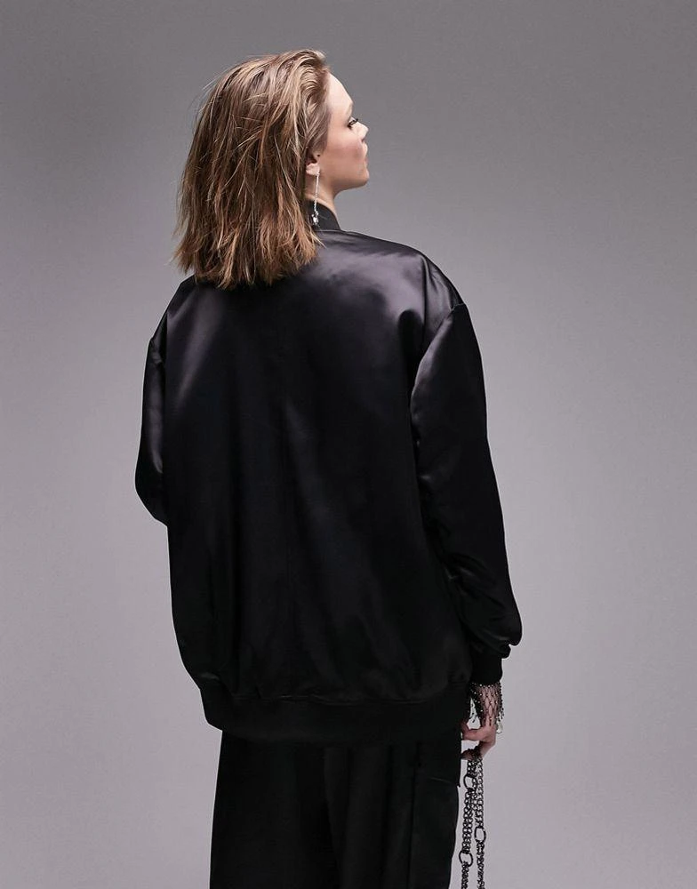 商品Topshop|Topshop Tailored satin bomber jacket in black,价格¥318,第2张图片详细描述