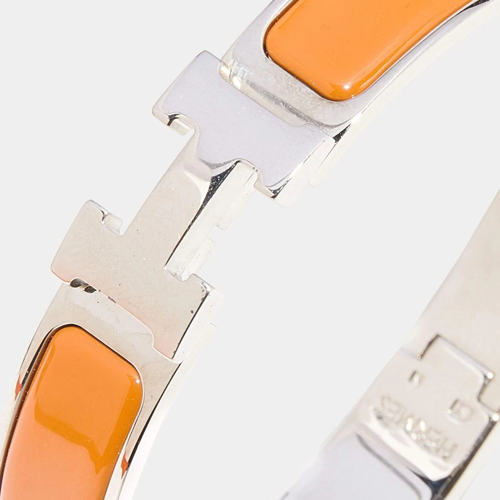 商品[二手商品] Hermes|Hermès Clic H Orange Enamel Palladium Plated Narrow Bracelet,价格¥4373,第2张图片详细描述
