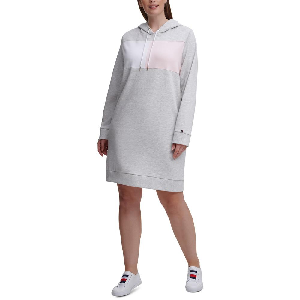 Plus Size Colorblocked Hoodie Dress商品第1张图片规格展示