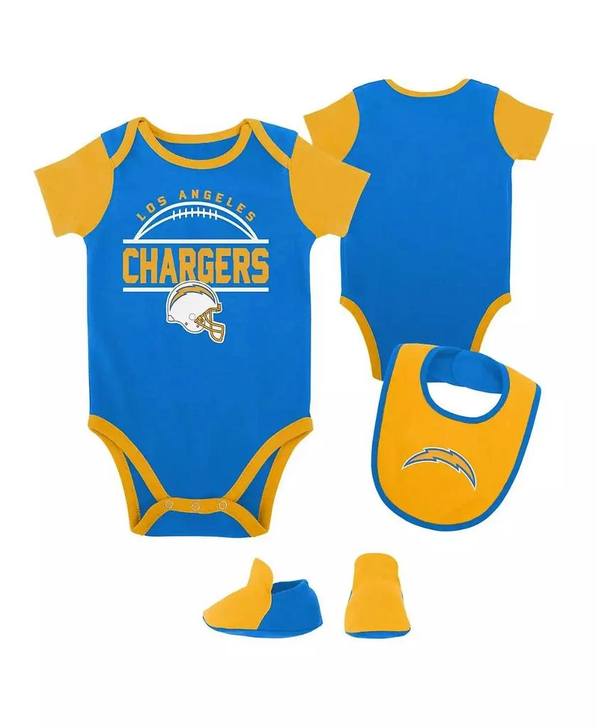 商品Outerstuff|Baby Boys and Girls Powder Blue, Gold Los Angeles Chargers Home Field Advantage Three-Piece Bodysuit, Bib and Booties Set,价格¥240,第1张图片