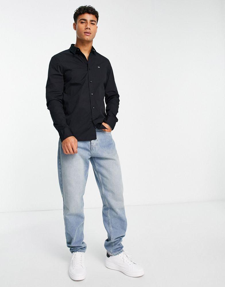 Calvin Klein slim fit stretch poplin shirt in black商品第4张图片规格展示