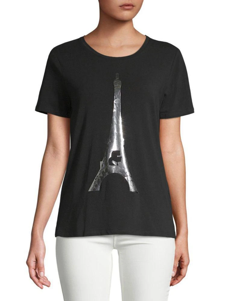 商品Karl Lagerfeld Paris|Stretch Cotton Crackle Eiffel Tower Tee,价格¥150,第1张图片