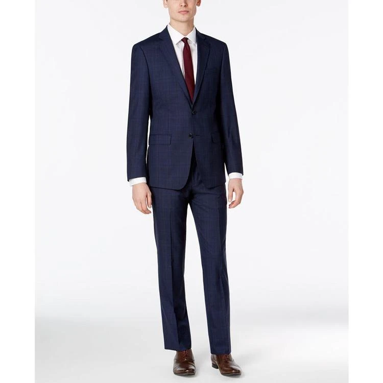 商品Calvin Klein|X-Fit Men's Dark Blue Plaid Slim Fit Suit,价格¥1465,第2张图片详细描述