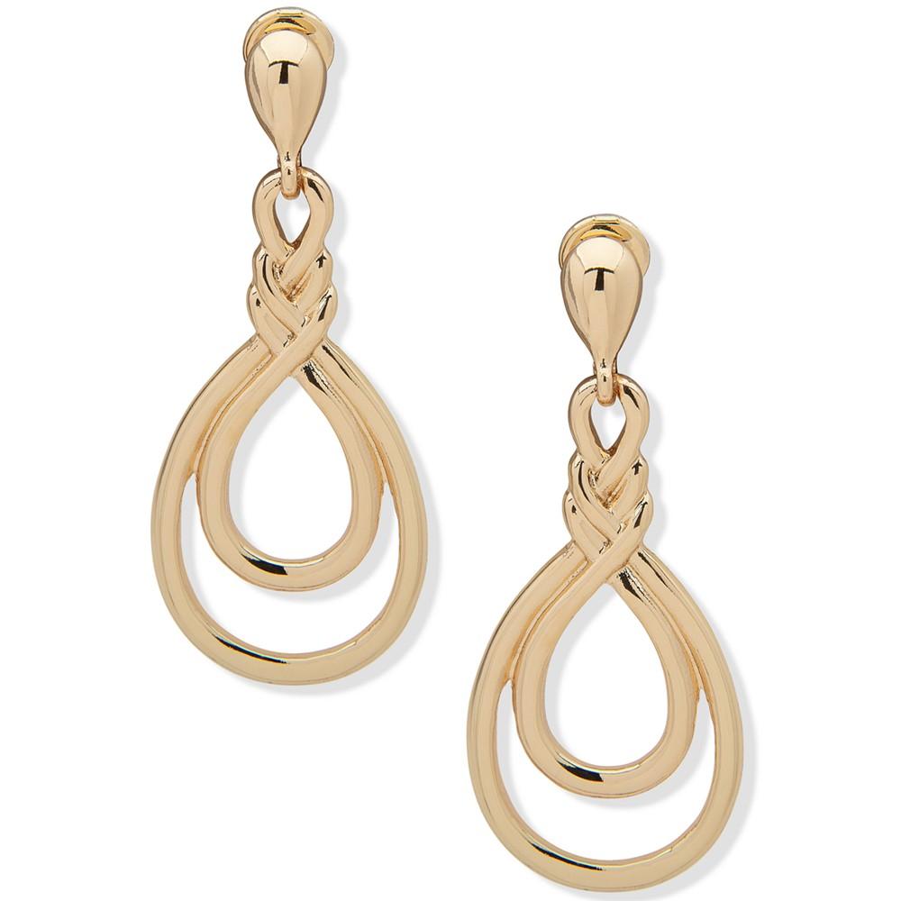 Gold-Tone Twisted Teardrop Clip-On Linear Drop Earrings商品第1张图片规格展示