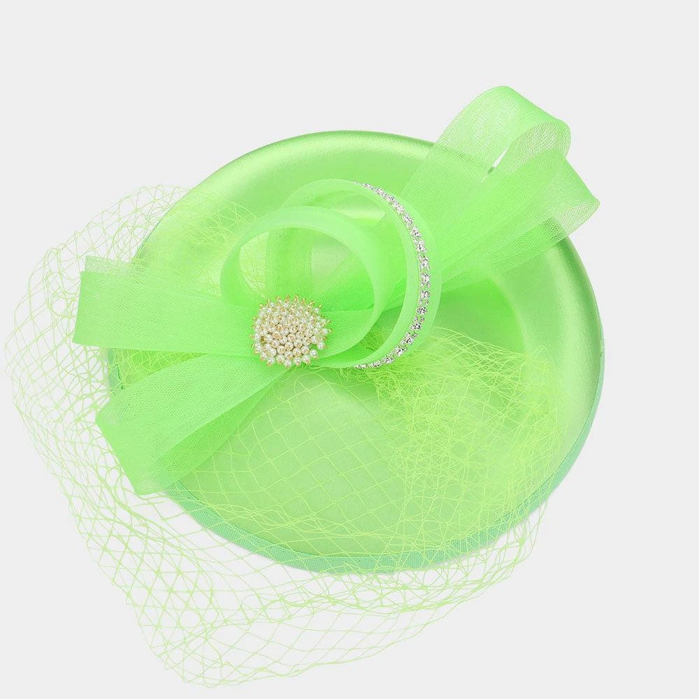 商品FASHNZFAB|Pearl Brooch Pointed Mesh Bow Fascinator / Headband,价格¥650,第2张图片详细描述