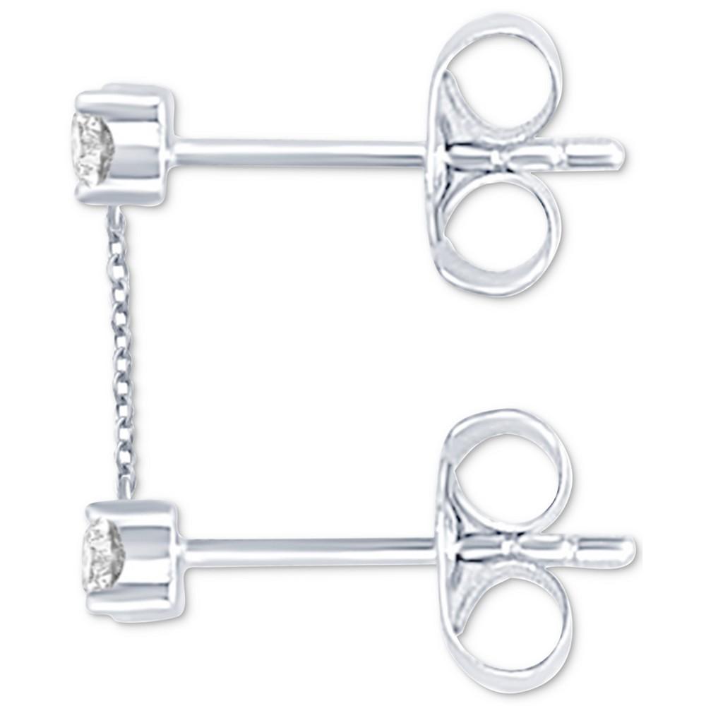 Diamond Double Piercing Single Chained Earring (1/6 ct. t.w.) in 14k White Gold商品第3张图片规格展示