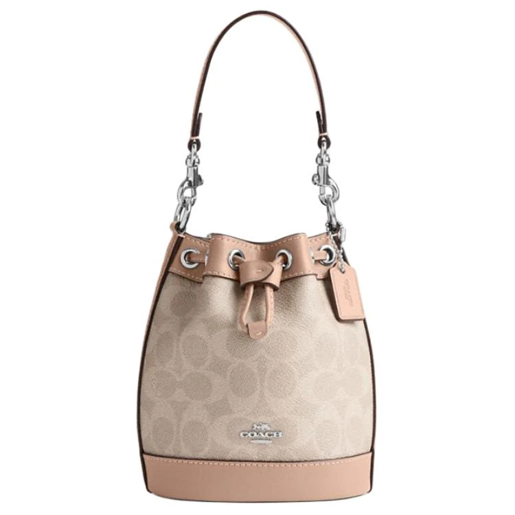 商品[国内直发] Coach|蔻驰 Dempsey 15 品牌徽标抽绳开合 pvc配皮 单肩手提水桶包斜挎包 迷你 女款 浅卡其,价格¥1139,第1张图片