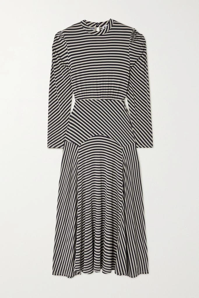 商品Rixo|Cerise 条纹弹力平纹布中长连衣裙,价格¥2975,第1张图片