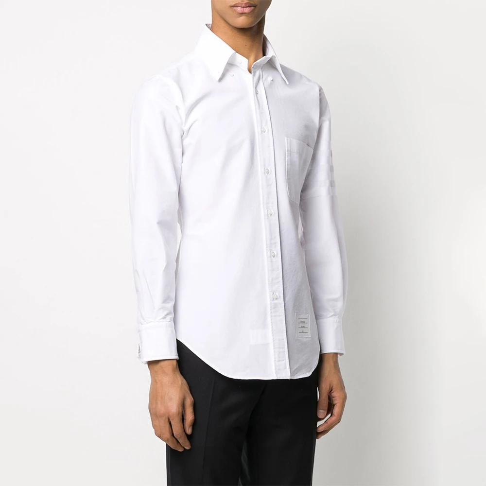THOM BROWNE 男士白色牛津纺配罗缎开襟长袖衬衫 MWL001A-06496-100 商品
