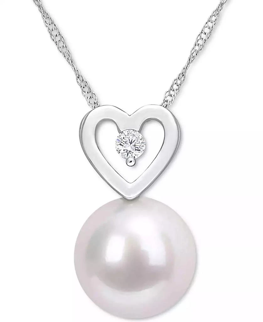 商品Macy's|Cultured South Sea Pearl (9-1/2mm) & Diamond (1/20 ct. t.w.) Heart 17" Pendant Necklace in 10k White Gold,价格¥3710,第1张图片