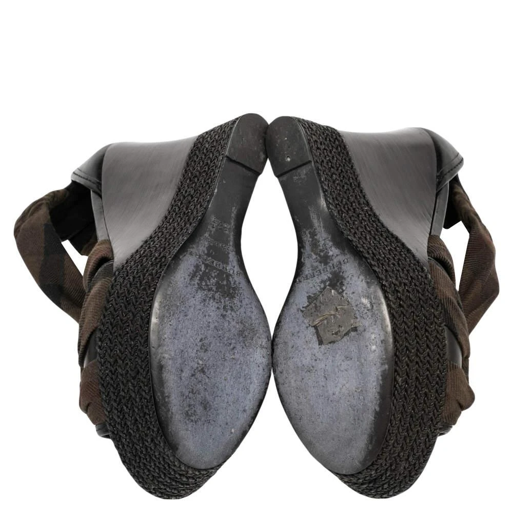 Burberry Black/Brown Check Canvas And Leather Wedge Platform Espadrilles Sandals Size 38.5 商品