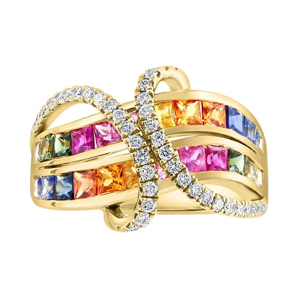 商品Effy|EFFY® Multi-Sapphire (2-1/8 ct. t.w.) & Diamond (3/8 ct t.w.) Statement Ring in 14k Gold,价格¥34600,第5张图片详细描述