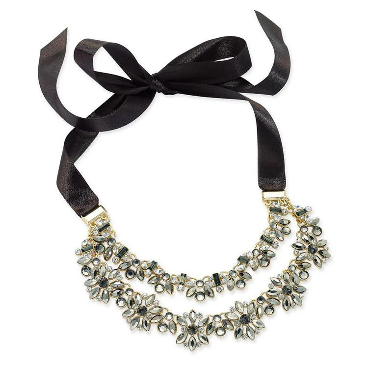 商品INC International|Hematite-Tone Crystal Cluster Black Ribbon Choker Necklace, Created for Macy's,价格¥92,第1张图片