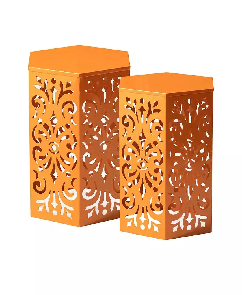 Multi-Functional Set of 2 Orange  Cutout Floral Hexagonal Garden Stools or Planter Stand 商品