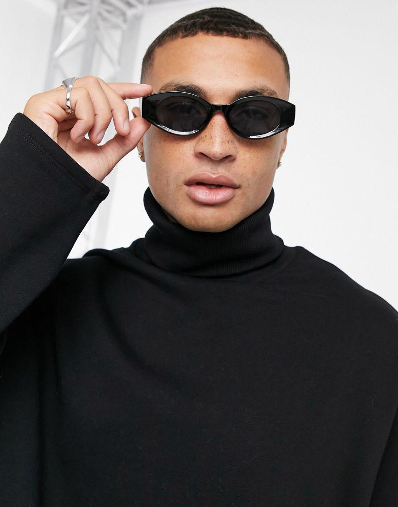 ASOS DESIGN frame mid oval sunglasses in black with smoke lens - BLACK商品第4张图片规格展示