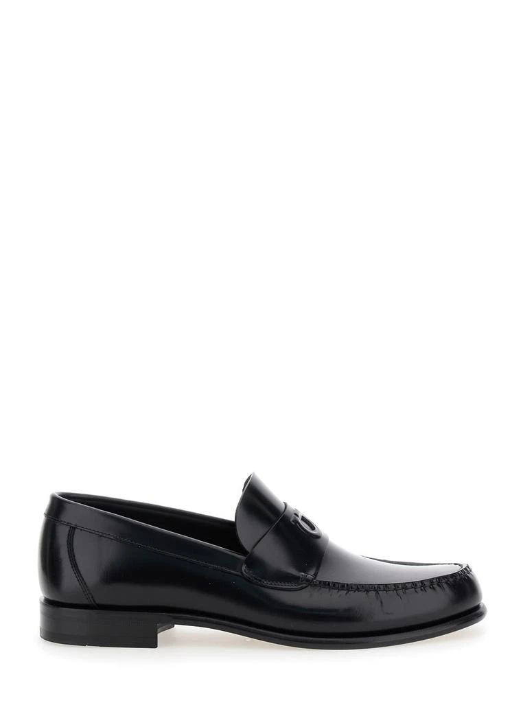 商品Salvatore Ferragamo|bart Black Loafers With Embossed Gancini Detail On The Front In Leather Man,价格¥4650,第1张图片