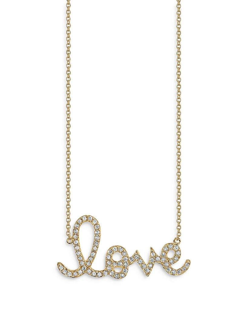 商品Sydney Evan|14K Yellow Gold Diamond Large Love Script Pendant Necklace, 18",价格¥15088,第1张图片