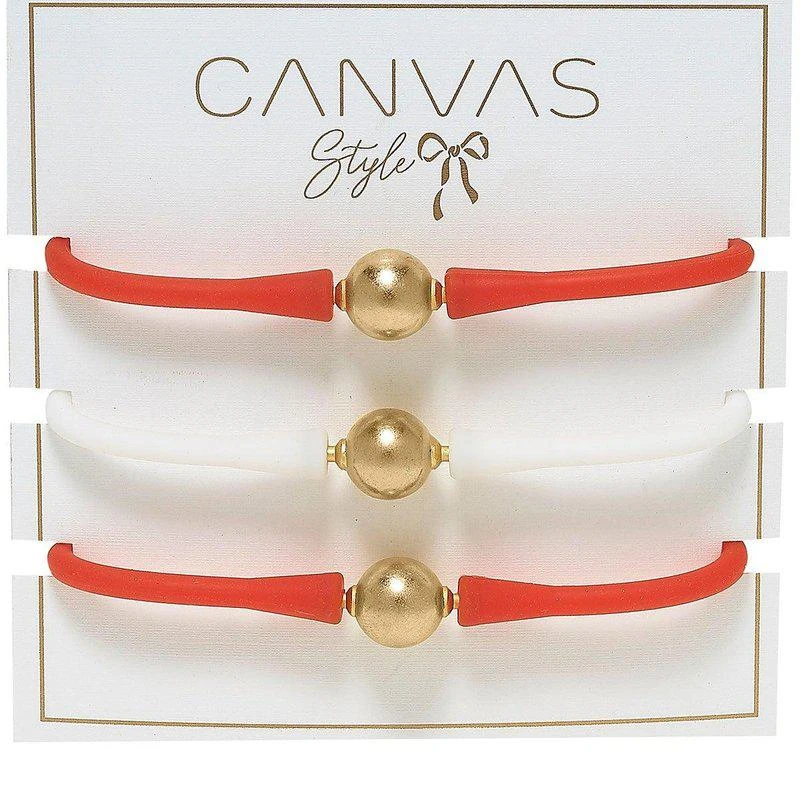 商品Canvas Style|Bali Game Day 24K Gold Bracelet Set Of 3 In Orange And White,价格¥574,第2张图片详细描述