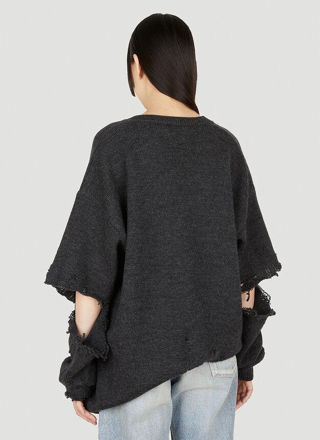 Destroyed V Neck Sweater in Grey商品第4张图片规格展示