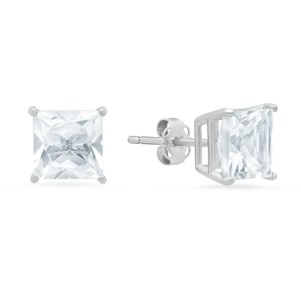 商品MAXCOLOR|14k White Gold Solitaire Princess-Cut Gemstone Stud Earrings (7mm),价格¥859,第5张图片详细描述