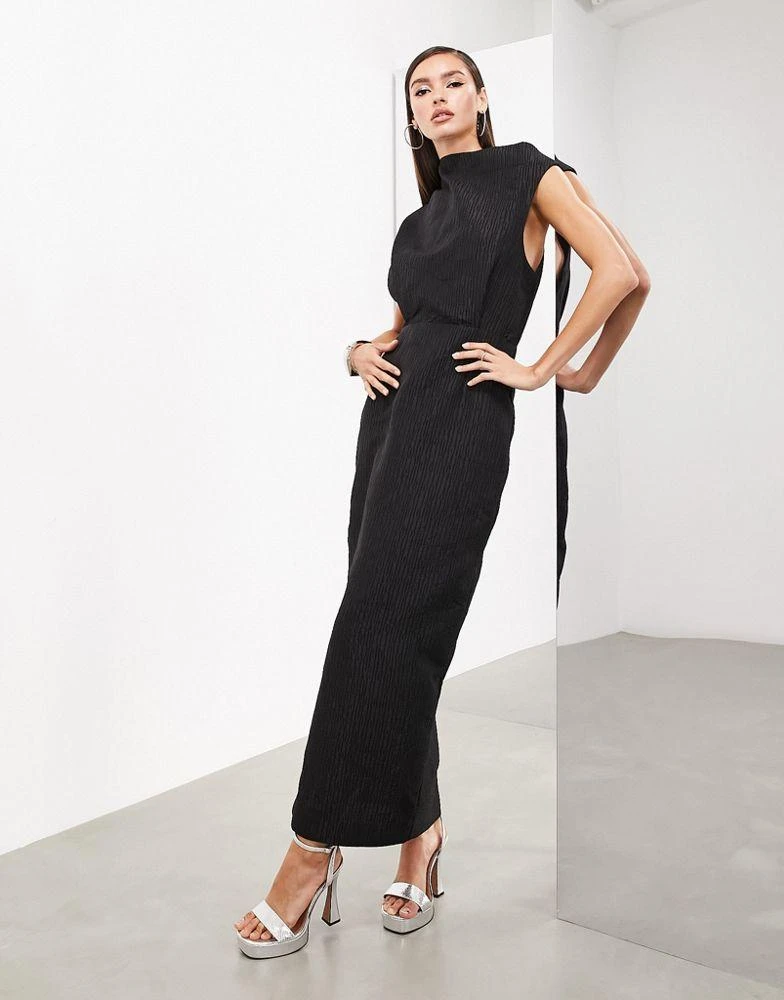 商品ASOS|ASOS EDITION statement textured high neck sleeveless maxi dress in black,价格¥1181,第4张图片详细描述