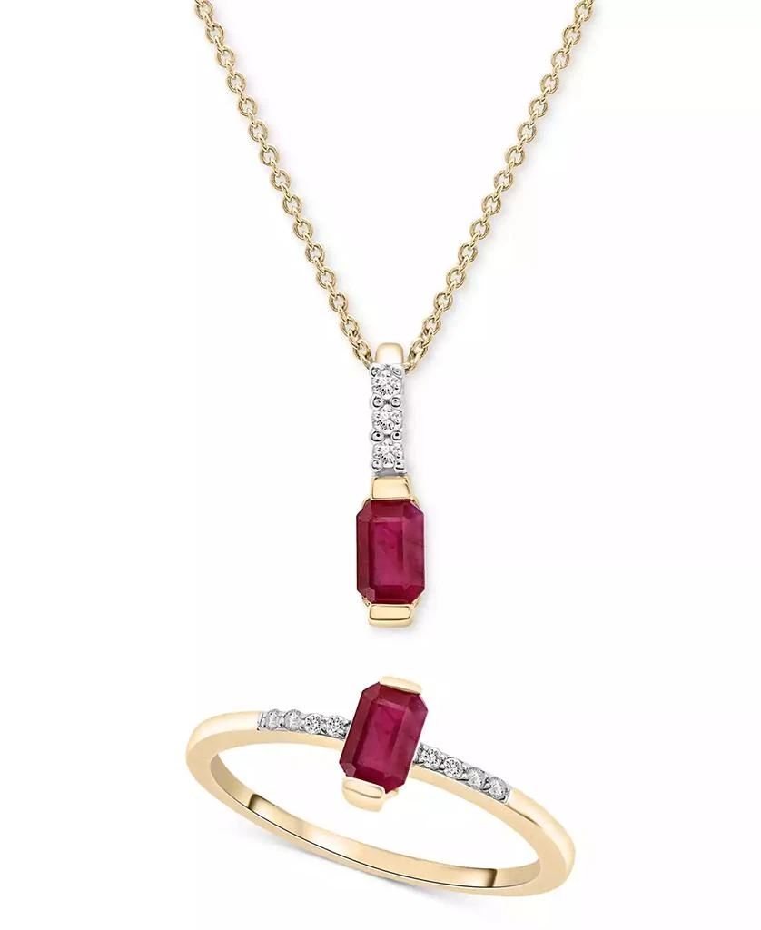 商品Macy's|2-Pc. Set Lab-Created Ruby (3/4 ct. t.w.) & Diamond (1/20 ct. t.w.) Emerald-Cut Pendant Necklace & Ring in 14k Gold-Plated Sterling Silver,价格¥1148,第1张图片