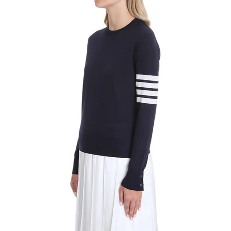 商品[国内直发] Thom Browne|美利奴羊毛圆领长袖套头条纹羊毛衣 女款 灰色,价格¥5749,第7张图片详细描述