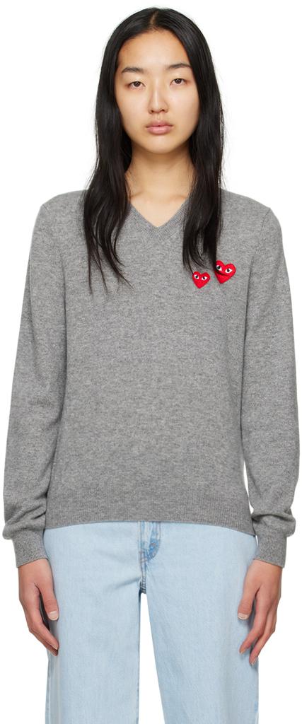Gray Double Heart Sweater商品第1张图片规格展示