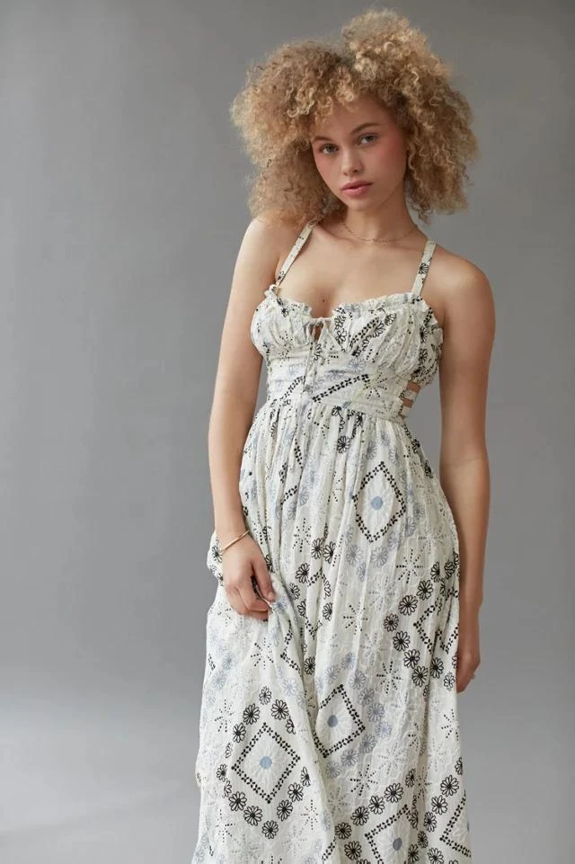 商品Urban Outfitters|UO Kiera Embroidered Open-Back Midi Dress,价格¥153,第1张图片详细描述