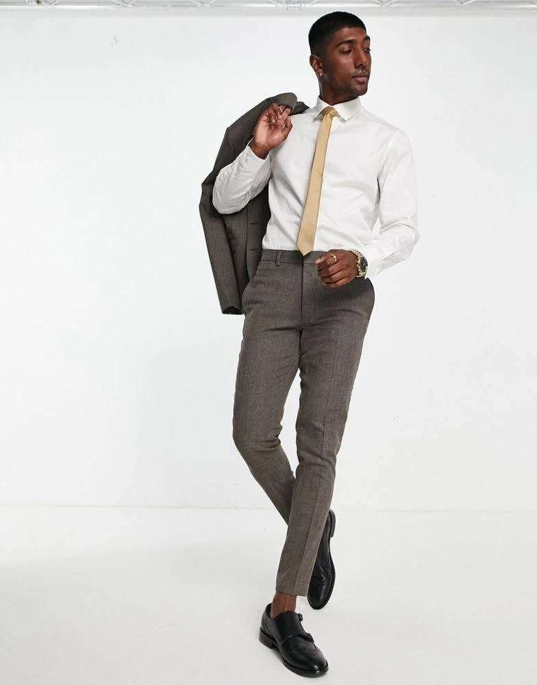 商品ASOS|ASOS DESIGN wedding super skinny suit trousers in micro texture in brown,价格¥162,第4张图片详细描述