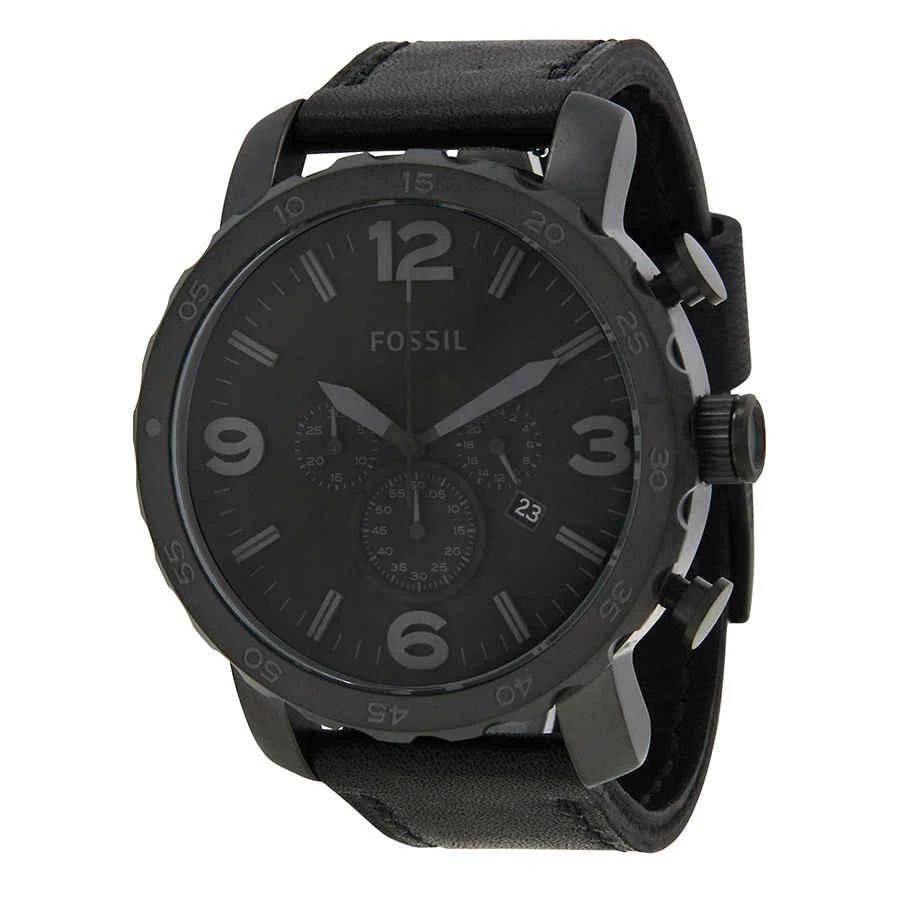 商品Fossil|Fossil Nate Chronograph Black Dial Black Ion-plated Mens Watch JR1354,价格¥685,第1张图片