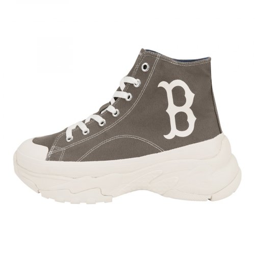 【享贝家】MLB新款Chunky High 舒适厚高休闲帮帆布鞋波士顿红袜队logo男女同款灰色32SHU1111-43M商品第2张图片规格展示
