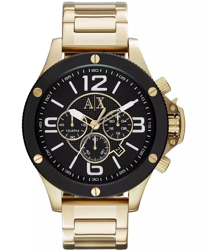 商品Armani Exchange|Men's Chronograph Gold Tone Stainless Steel Bracelet Watch 48mm,价格¥926,第1张图片