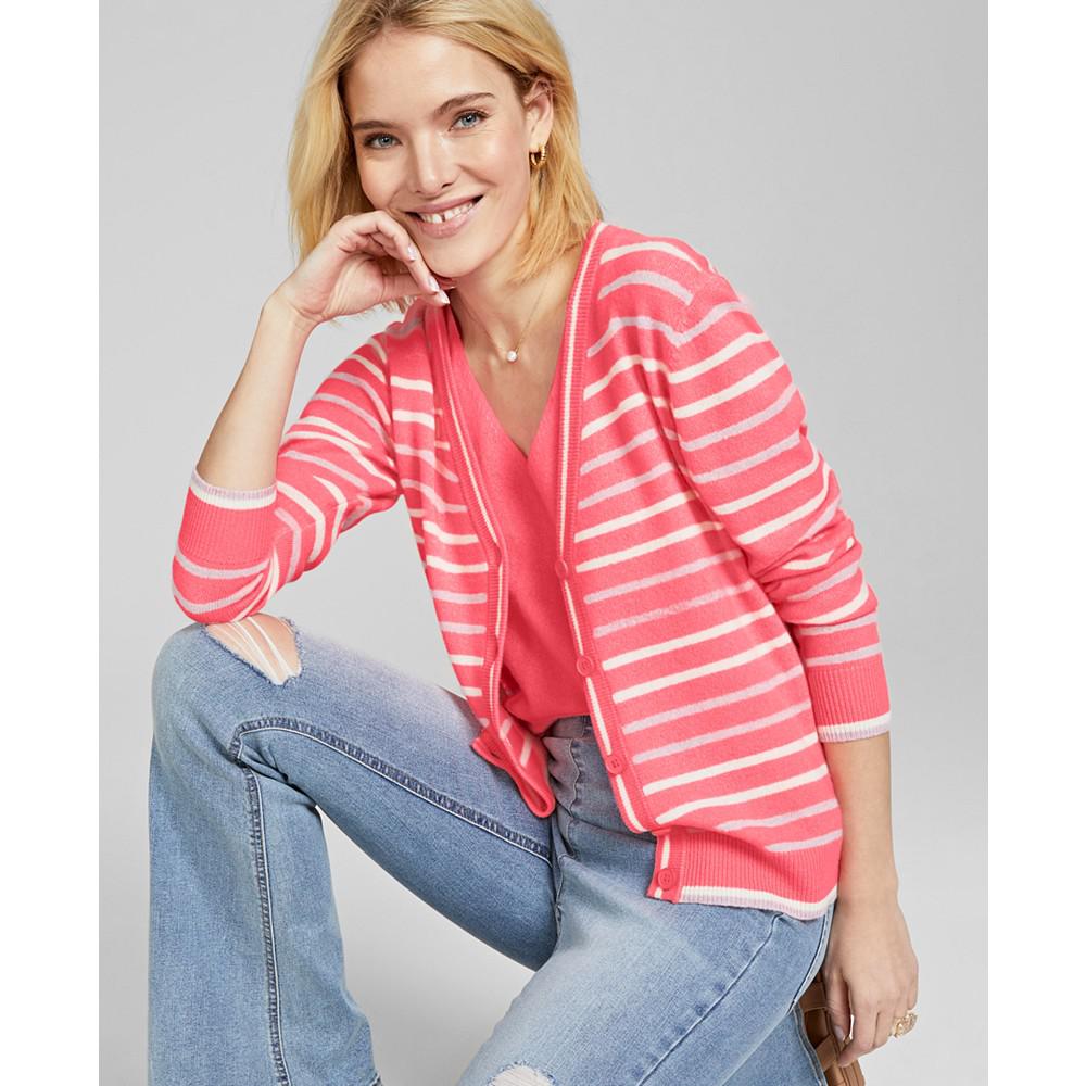 Cashmere Striped Button Cardigan, Created for Macy's商品第1张图片规格展示