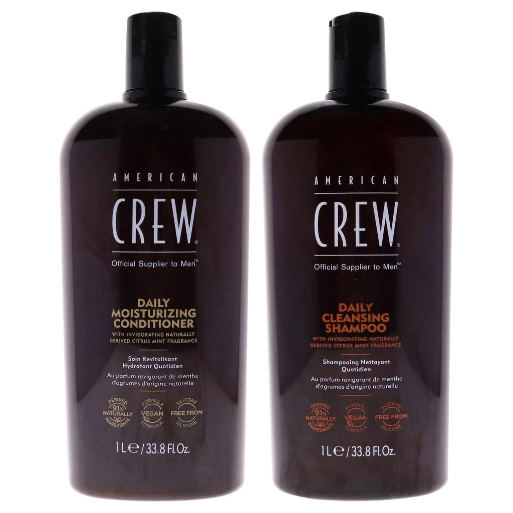 商品American Crew|Daily Cleansing Shampoo and Moisturizing Conditioner Kit by American Crew for Men - 2 Pc Kit 33.8oz Shampoo, 33.8oz Conditioner,价格¥371,第1张图片