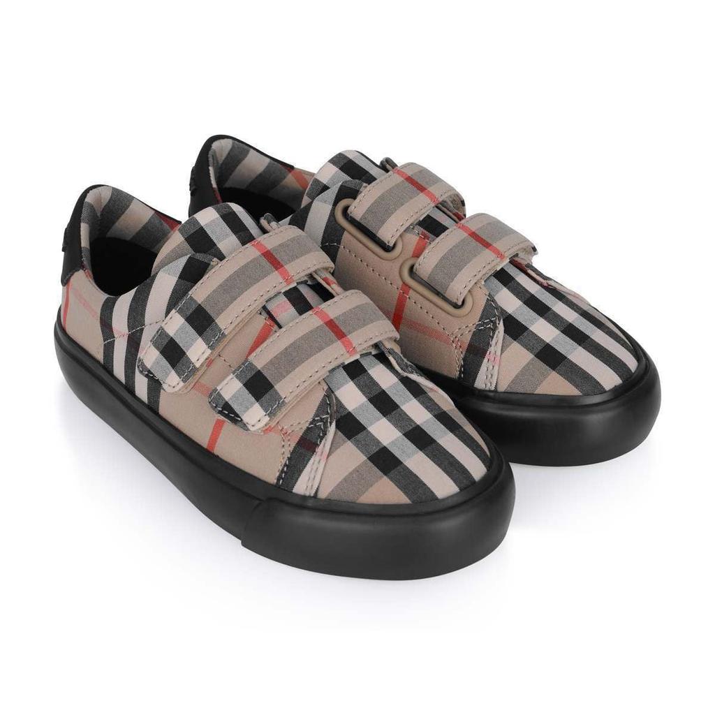 Burberry Camel  Kids Beige & Black Vintage Check Trainers商品第1张图片规格展示