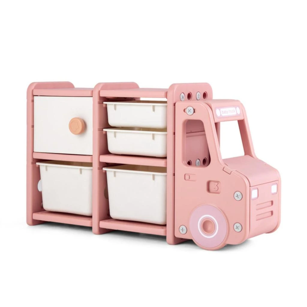 商品Hivvago|Toddler Truck Storage Organizer with Plastic Bins-Pink,价格¥993,第1张图片