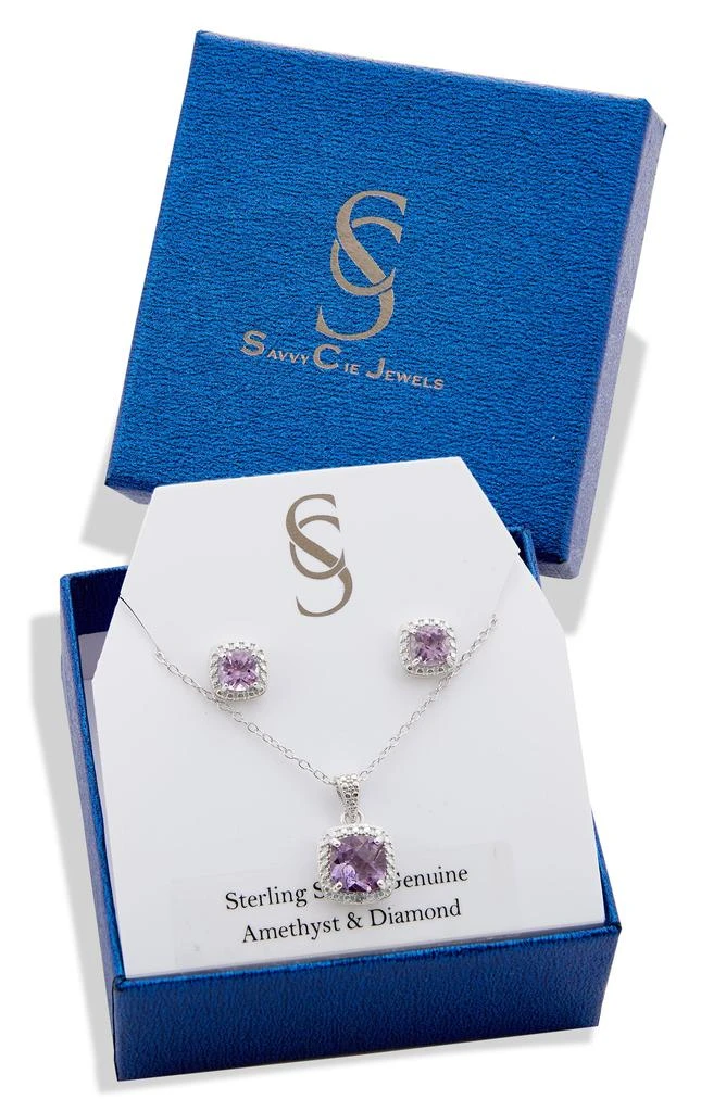 商品Savvy Cie Jewels|Stone Pendant Necklace & Cushion Stud Earrings Box Set,价格¥450,第2张图片详细描述