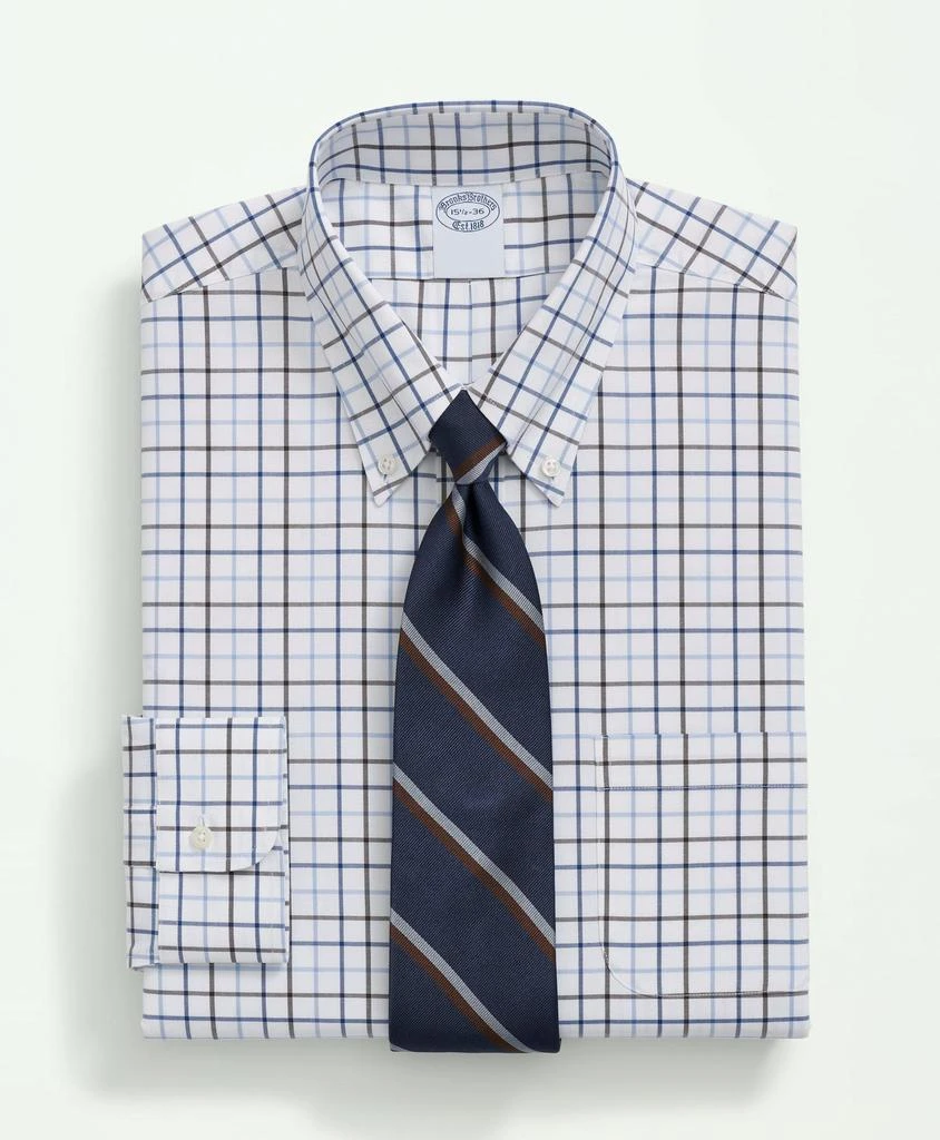 商品Brooks Brothers|Stretch Supima® Cotton Non-Iron Pinpoint Polo Button-Down Collar, Windowpane Dress Shirt,价格¥502,第1张图片