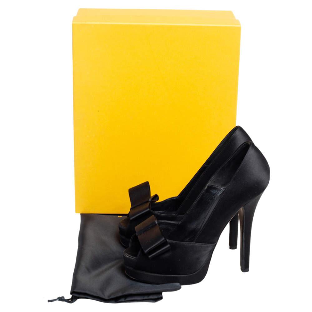 Fendi Black Satin Bow Open Toe Platform Pumps Size 37.5商品第8张图片规格展示
