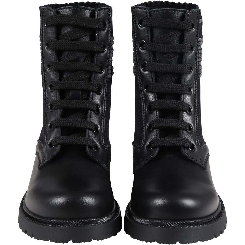 Fendi Black Boots For Kids With Double Gray Ff商品第2张图片规格展示