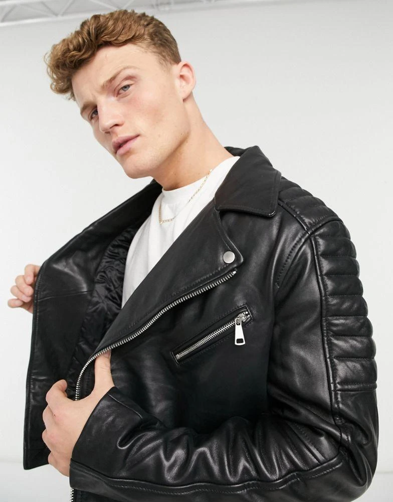 商品River Island|River Island leather biker jacket in black,价格¥858,第3张图片详细描述