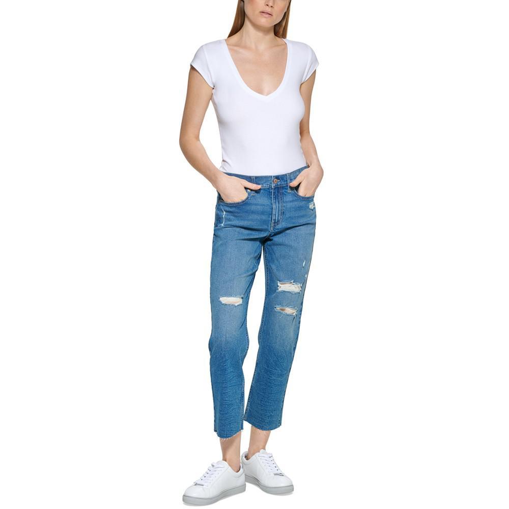 商品Calvin Klein|Petite High Rise Destructed Jeans,价格¥448,第6张图片详细描述