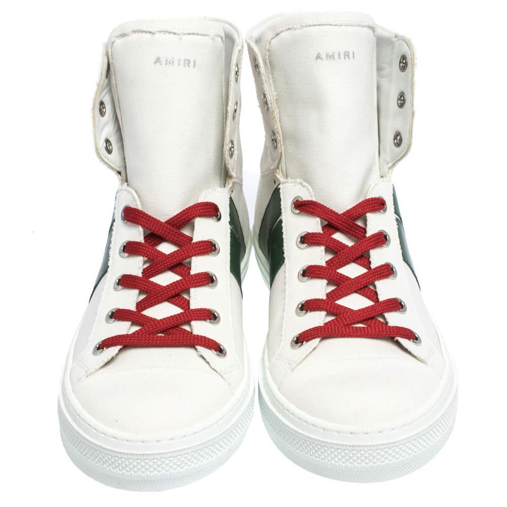 Amiri White/Green Canvas and Leather Sunset High Top Sneakers Size 42商品第3张图片规格展示