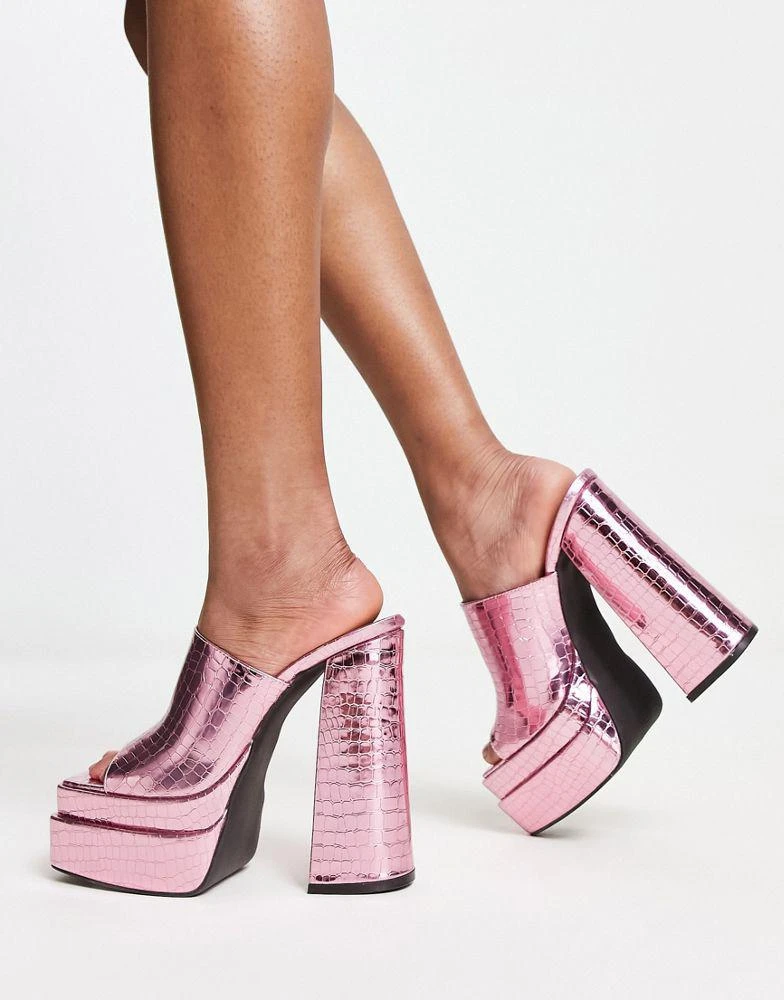 商品Daisy Street|Daisy Street Exclusive platform mule sandals in pink croc metallic,价格¥137,第3张图片详细描述