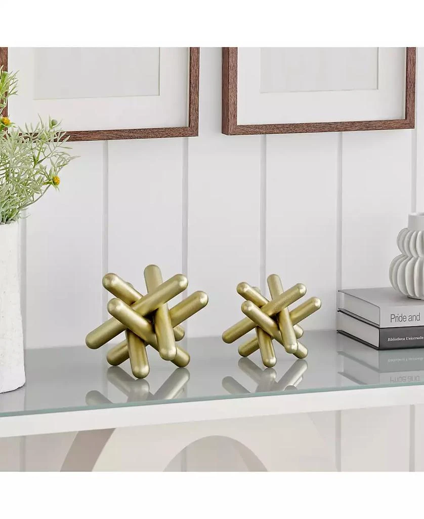 Small and Medium 2-Piece Abstract Gold-Tone Finish Textured Metal Geometric Sculptures Set 商品