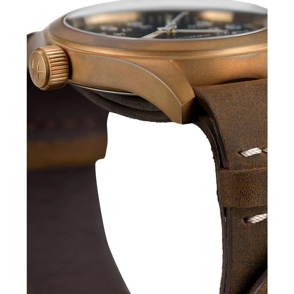 Men's Swiss Mechanical Khaki Field Brown Leather Strap Watch 38mm商品第3张图片规格展示